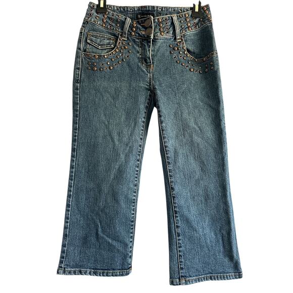 INC Women’s Size 2‎ Cotton Blend Y2K Boho Studded Low Rise Capri Denim Pants - Picture 1 of 4